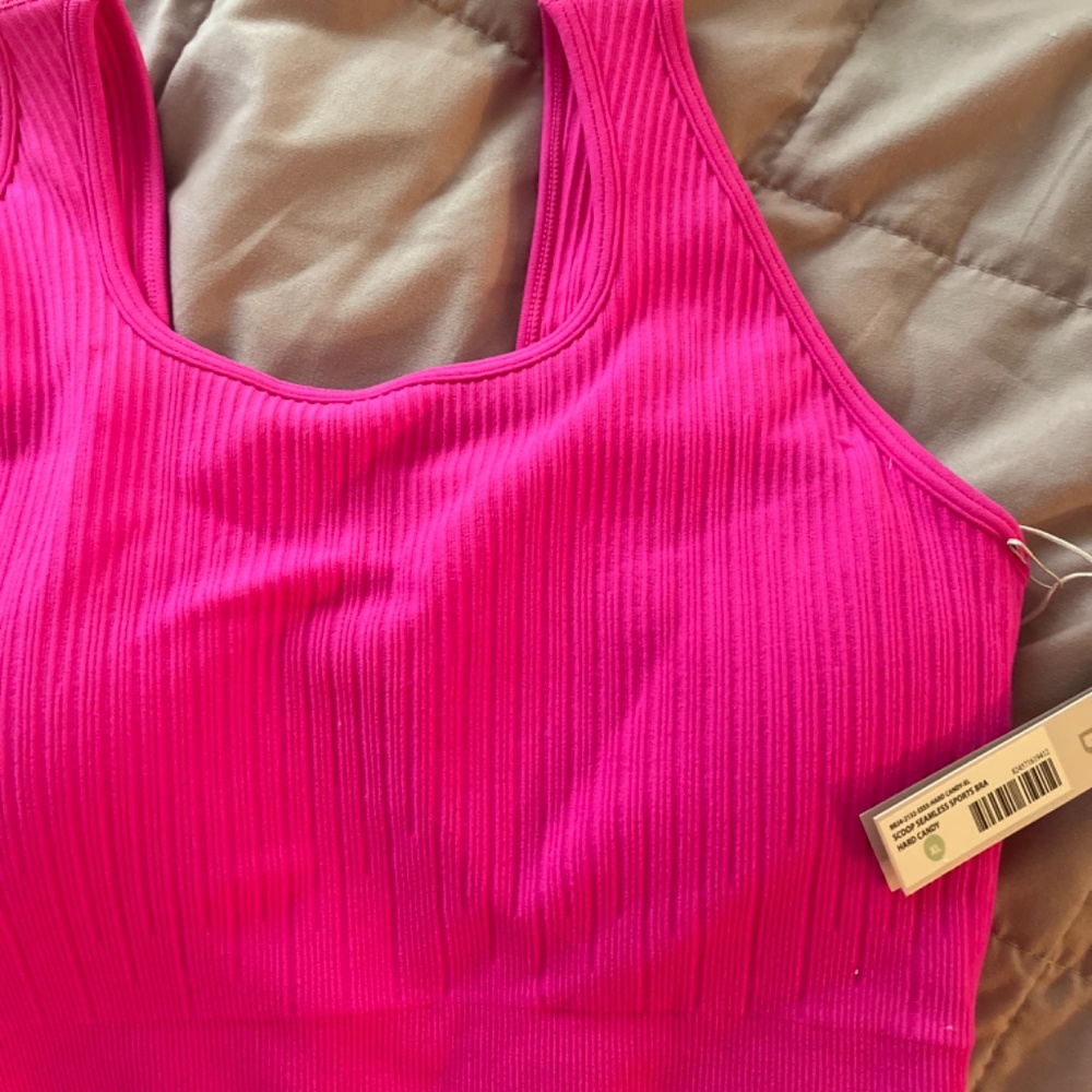 BuffBunny women's Ribbed Scoop Neck Sports Bra Top - Hot Pink - Picture 3 of 4